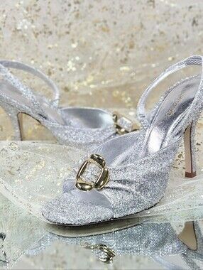 Larroudé Sandals 7.5 Silver Mayfair Slingback Sandal Wedding Bridal Whimsical